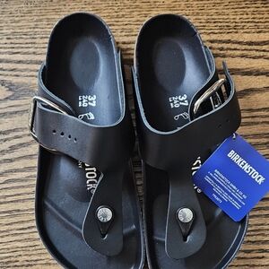 Birkenstock Black Gizeh Sandals with Silver Buckle
